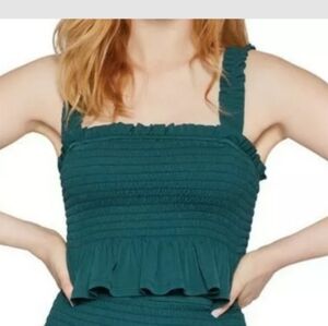 BCBGeneration Sleeveless Smocked Peplum Crop Top Women's Medium